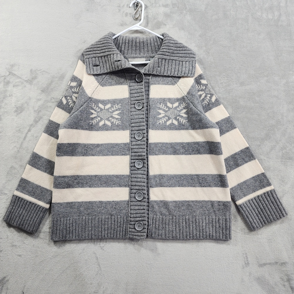 Liz Claiborne Cardigan Sweater Womens 1X Gray Fair Isle Wool Collared Holiday